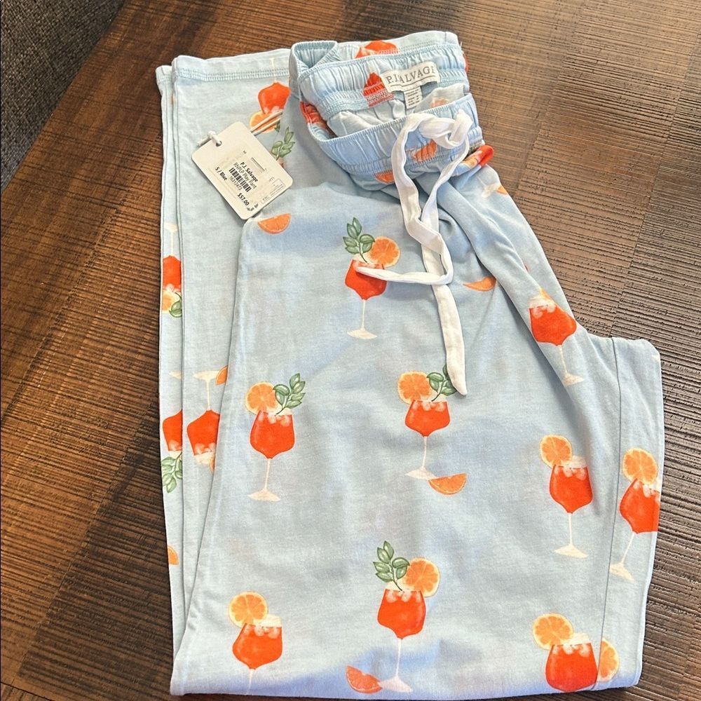 PJ Salvage Light Blue Pajama Bottoms with Orange Cocktail Print